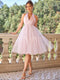 Rous mini dress with no back and round neck