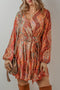 Stefanny Printed Long Sleeve Mini Dress with Belt Pleated