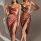 Casandra - Satin dress with ruffles and thin straps