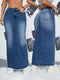 Maxi denimrok met geborduurd zakdetail