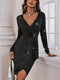 Anna | Sparkling long-sleeved V-neck dress