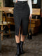 Sophie | Black midi denim skirt with frayed hem