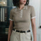Amaia | Stylish Ribbed Polo Top with Collar