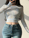 Anabella | Floral Print Mesh Crop Top with Long Sleeves