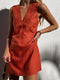 Clarise - Cotton & Linen Short Dress with V-Neck