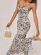 Lily - Long dress with knotted irregular hem and floral print