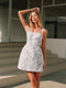 Astrid - Flora Square Neck Sleeveless Decor-Pockets Short Dress