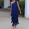 Carol - Fashionable one-shoulder dress with tassels