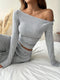 Cleo | Elegant Ribbed Lounge Set met Wijde Broek