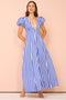 Anne - Fashionable women's dress with puff sleeves and stripes