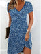Venus - Plus Size V-Neck Printed Short Dress