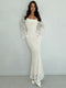 Désirée | Elegante Maxi Jurk met Kant en Uitlopende Mouwen