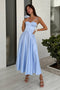 Clara - Women's dress with cut-out and straps in blue