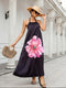 Nelly | Elegant Floral Print Halter Neck Sleeveless Maxi Dress