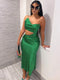 Nora - Long green dress with openwork pattern for women