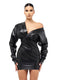 Odianna - Women's PU leather long sleeve evening dress