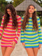 Vici - Women's Striped Long Sleeve Evening Dress
