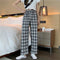 Paola trousers - Checked women's trousers with a high waist for a trendy and relaxed look