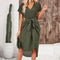 Sophie | Elegant V-neck Dress with Bow in Dark Green