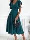 Teresa | Blue-Green Midi Dress with Ruffled Sleeves