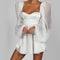 Sylvie - Elegant white evening dress with lantern sleeves