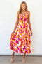 Sina - Printed striped maxi summer dress with ruffles at the top