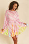 Tamara - printed tunic mini dress with round collar and belt