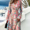 Tanschi - Floral mid-sleeve dress with V-neckline