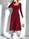 Fenna | Ribbed long-sleeved A-line dress in solid color