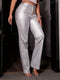 Nina | Dames high waist flared PU leren broek in casual effen kleur