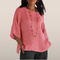 Women's Linen Summer Blouse with Loose Fit - Top with Three-Quarter Sleeves
