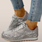 Dames sneakers met glitters – Mesh inzetstukken en vetersluiting