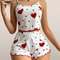 Women's pajama set with heart print – Ribbed top and shorts with ruffled edges