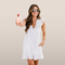 Women's A-line summer set – Black embroidery dress with V-neck and matching pants