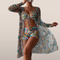 Women's retro beach set – 3-piece with top, shorts and sheer kimono