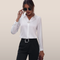 Dames blouse met lange mouwen – Klassieke kraag en metalen detail