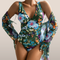 Women's swimsuit with deep V-neck – Tropical floral print