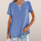 Dames T-shirt – Casual T-shirt met knoopdetail en borstzakje