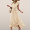 Maxi dress with textured fabric and ruffles – Elegant summer dress with a V-neck and tie belt