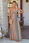 Lorena - Backless maxi summer dress with Freda print and stripes