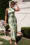 Gildy Printed midi dress with halter neck in backless satin