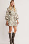 Alany's printed mini dress with belt