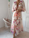 Verola - Printed dress with single row of buttons and V-neck
