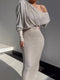 Selena - Two-piece knitted sequin set with slanted neckline