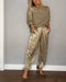 Yana - Two-piece suit in smooth satin with mid-length top and trousers for women