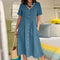 Shana - Plain high-waisted dress in cotton and linen