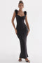 Ruby | Elegant Satin Prom Dress with Delicate Feather Accents