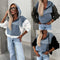 Women's layered denim jacket with drawstring and hood