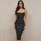 Freya - Midi dress in wrinkled leather with spaghetti straps and a trendy round neck