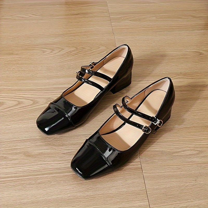 Elena | Elegant women's pumps with a square toe and a thick heel